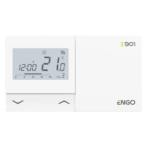 Termostat programabil engo e901, montaj pe perete, comunicare prin fir, ecran lcd